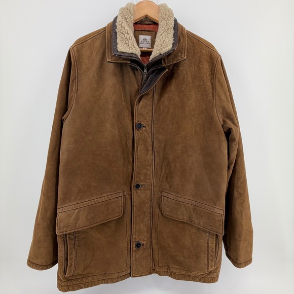Peter Millar Mens Lamb Leather Sherpa Lined Bomber Jacket Brown Size M Like NEW - Picture 11 of 13